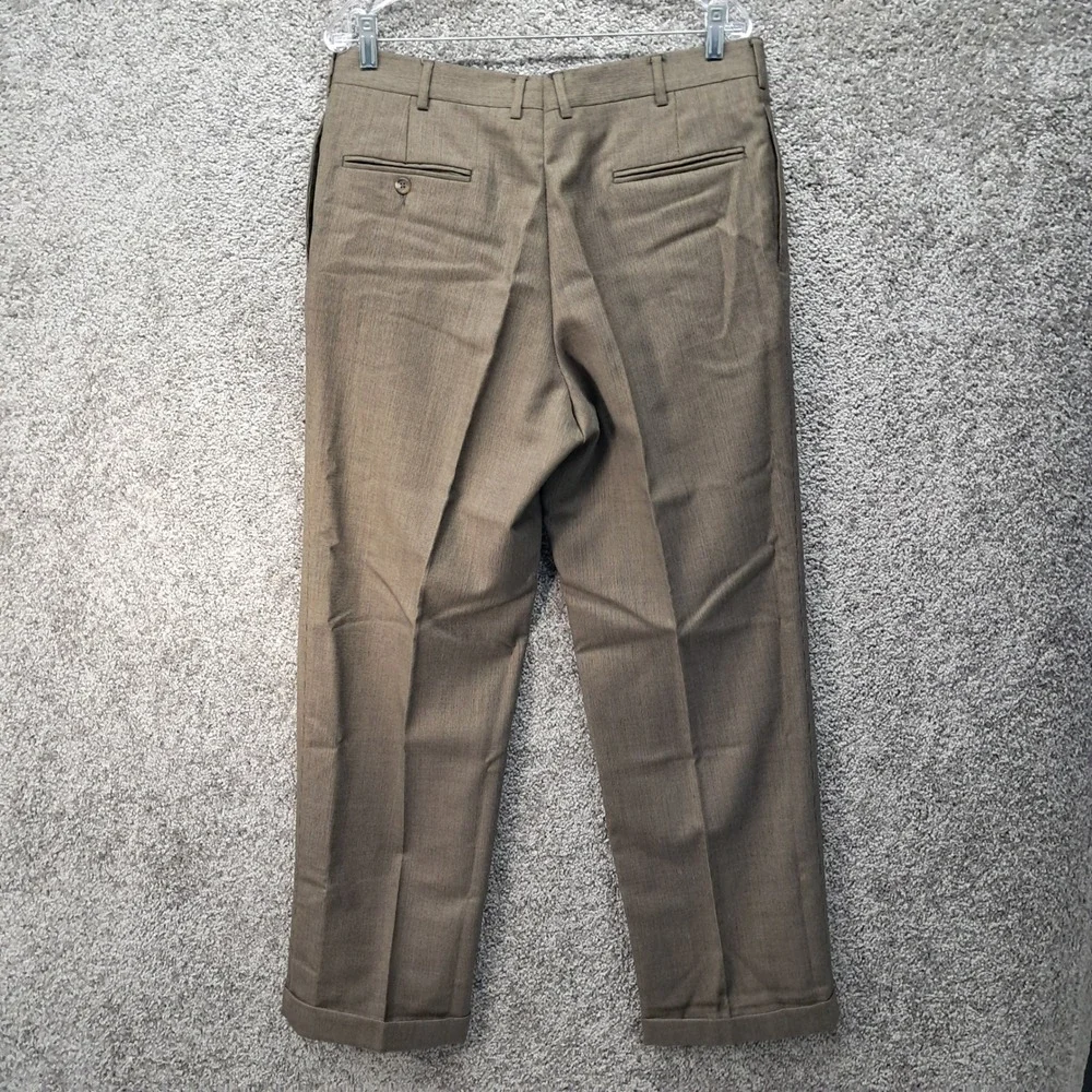 Jos. A. Bank Mens Brown Micro Houndstooth Pleated Cuffed Dress Pants 36x31